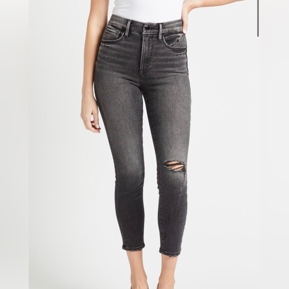 Good American Good Waist High Rise Crop Raw Hem Black 157 Size 0/25 NWT - Picture 1 of 12